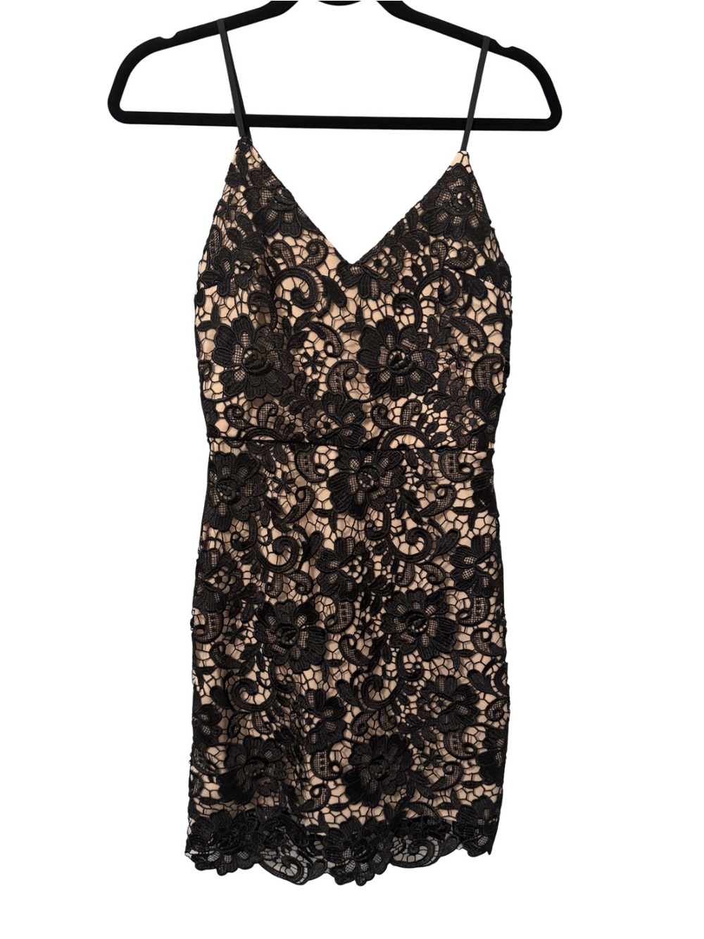 Express Black Lace Overlay Dress with Nude Lining Dress